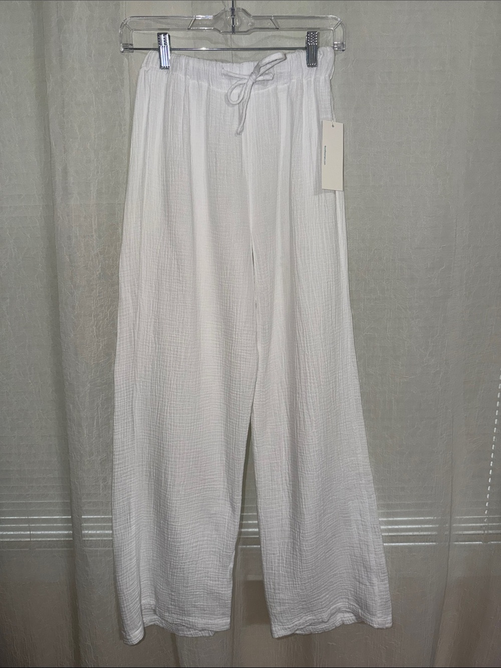 4OD White Cotton Gauze Beach Swim Cover Up Drawstring Pants - Picture 3 of 9
